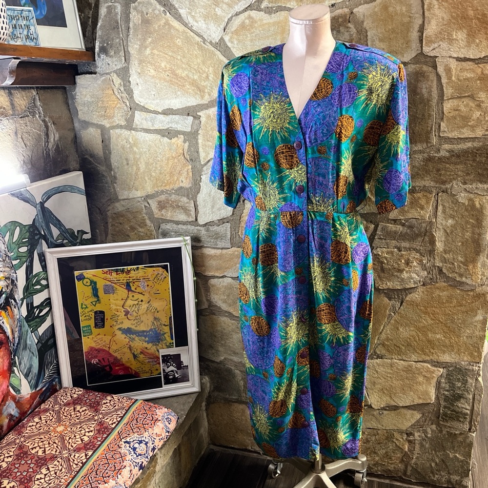 Vintage Gillian silk abstract midi dress